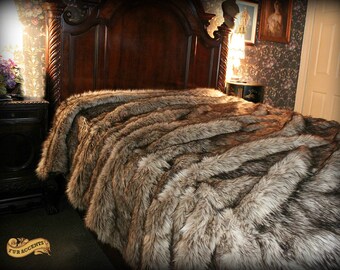 Plush Faux Fur Bedspread Coyote Wolf Shag Bear Design Designer Throws by Fur Accents USA Etsy Canada