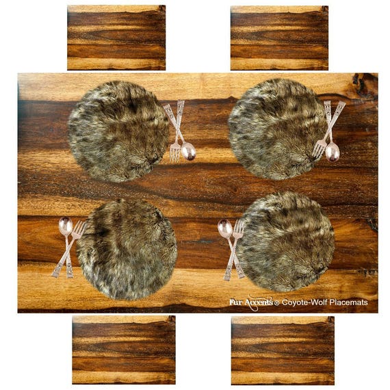 4  Plush Faux Fur Placemats Luxury Wolf Fur Soft Shaggy Bear Skin - Place Mat - Table Top Wedding Decor Designer Accessories Fur Accents USA