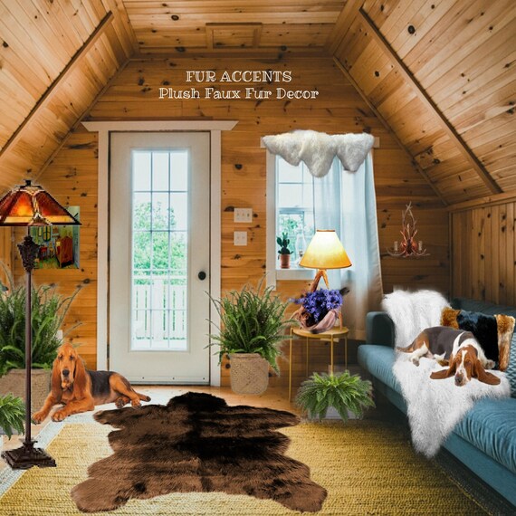 Plush Faux Fur Area Rug - Sierra Bear Design - Pelt Shape - Shaggy Shag Sheepskin Throw Carpet 6 Colors - Designer Art Rug - Fur Accents USA