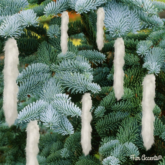 Faux Fur Christmas Tree Snowcicles,Shaggy White Fox,Strand,Snow Flake Ornaments,Stairway Trim, Handmade Locally, Fur Accents-USA