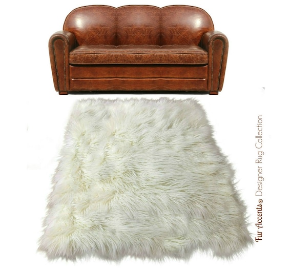 Plush Faux Fur Sheepskin Area Rug - White - Ivory Off White Brown or Spotted Shag Designer Throw Rug - 100% Animal Friendly Fur Accents USA