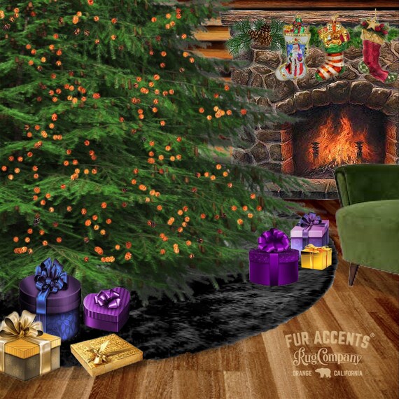 Classic Faux Fur Christmas Tree Skirt - Shaggy Shag Faux  Sheepskin Round  -  12 Colors - Sizes - Hand Made by Fur Accents - USA