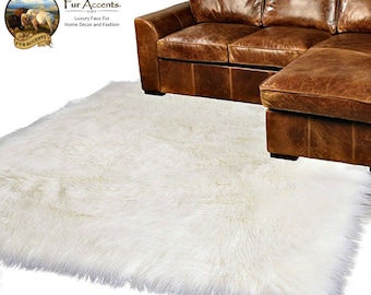 Plush Faux Sheepskin Rug – White Shag Nursery Area Rug, Fur Accents USA
