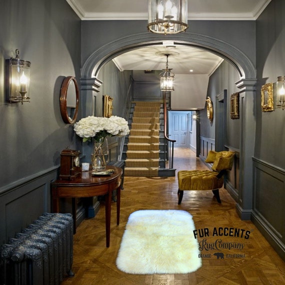 Plush Faux Fur Area Rug - Shaggy Rounded Rectangle Sheepskin - White, Black, Gray, Tan, Brown, Beige - Designer Art Rug by Fur Accents USA