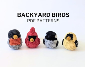 Backyard Birds Crochet Pattern Bundle – Amigurumi PDF (Cardinal, Chickadee, Robin, Goldfinch)