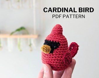 Wzór szydełkowy na ptaka kardynała amigurumi, pluszowy zwierzak dla średnio zaawansowanych (plik PDF do pobrania w wersji cyfrowej)