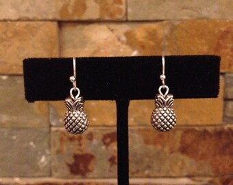 Small Silver Pineapple Earrings Tropical Beach Ocean Nautical Fruit Pineapple Charm Kids