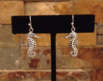 Small Silver OR Antiqued Gold Brass Seahorse Earrings Sea Horse Nautical Beach Beachy Ocean Tropical Earrings Seahorse Charm Kids