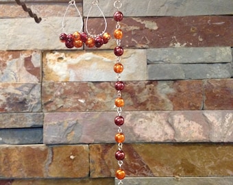 Maroon and Orange Czech Glass Pearl Bracelet and Earring Set VT