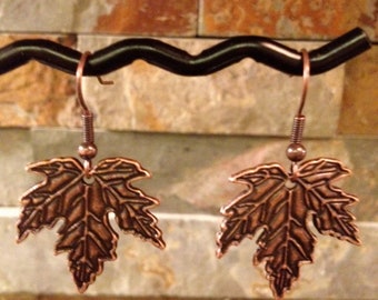 Antiqued Copper Small Maple Leaf Earrings Metal Leaf Earrings Maple Tree Leaves