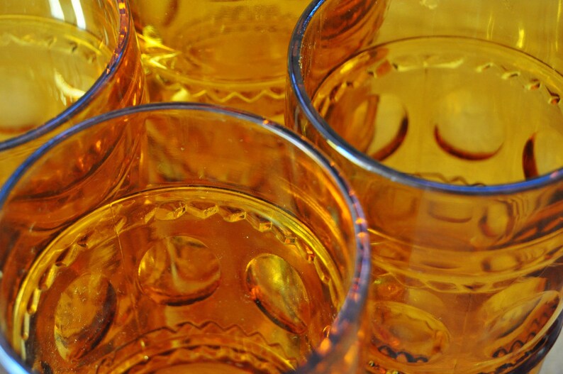 Vintage Amber Glass Drinking Set Set of 4 Glasses Retro Etsy