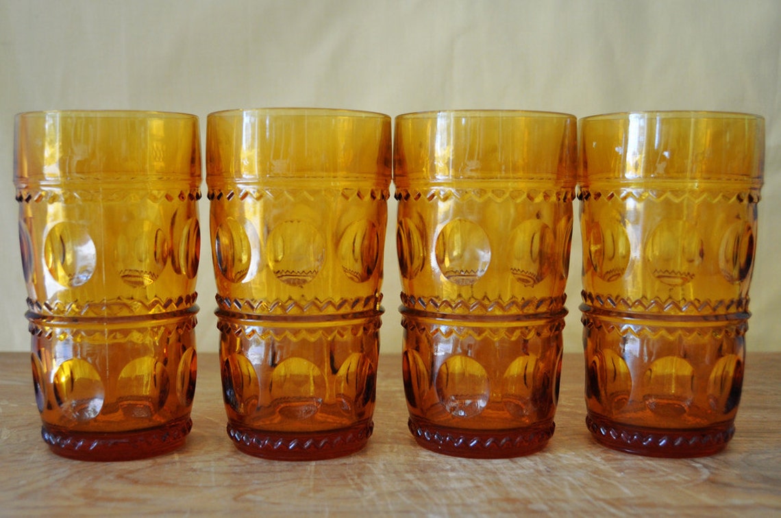Vintage Amber Glass Drinking Set Set of 4 Glasses Retro Etsy