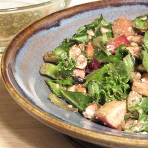 Blue Amber Stoneware Pottery Salad Bowl: Housewarming Dish