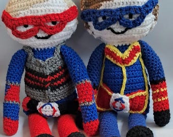 Crocheted Kid Danger & Captain Man Dolls - Handmade Toy Set