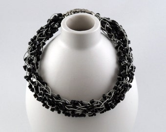 Bracelet - Black and Gray Beaded Wire