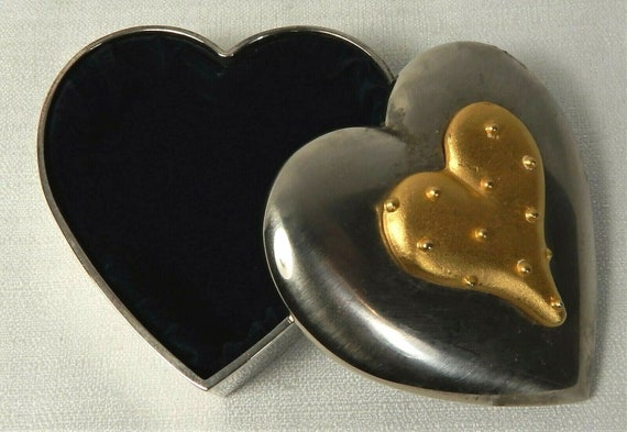Vintage Heart Shaped Jewelry Box Silver Tone and … - image 5