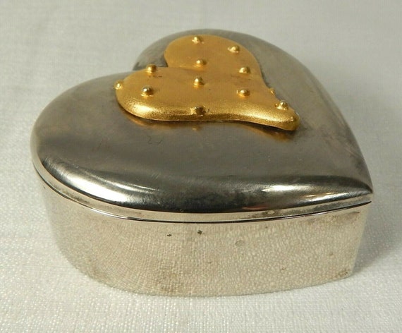 Vintage Heart Shaped Jewelry Box Silver Tone and … - image 4