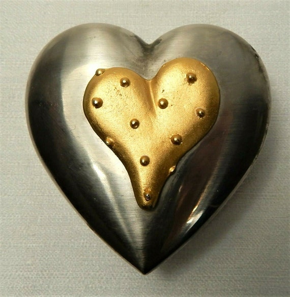 Vintage Heart Shaped Jewelry Box Silver Tone and … - image 3