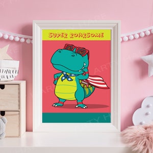 Super Roarsome Dinosaurier-Digitalbild-Plakat Leinwand Rosa niedlichen Dino-Mädchen-Raum-Qualitätsbild
