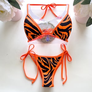 Orange zebra string bikini - made in USA - Cheeky or Regular coverage