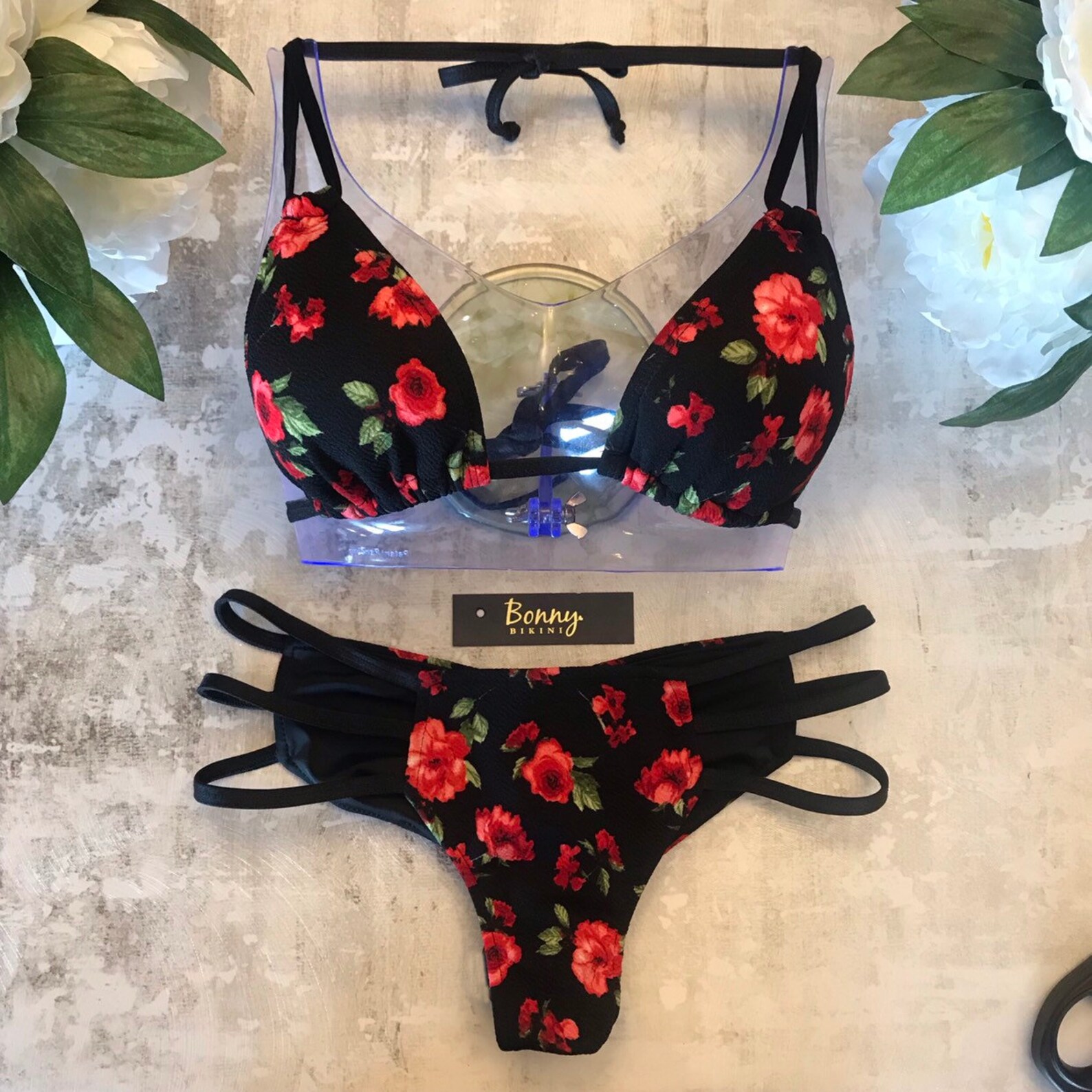 Dainty Rose 3 String Bikinis Set Etsy