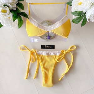 Florina yellow ribbed bikini - made in USA