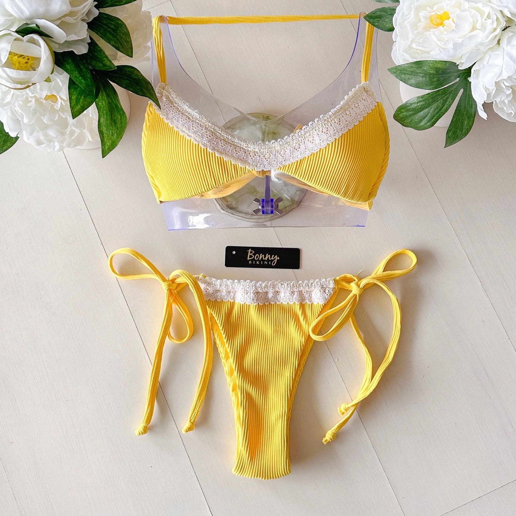 Florina yellow ribbed bikini - made in USA