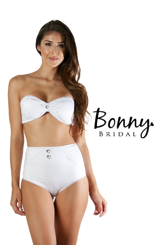 Items similar to Bridal Bikini Bandeau Top with High Waisted Shorts