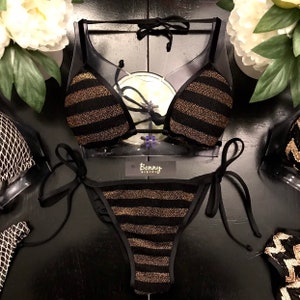 Gold / Black Shimmer String Bikini - Pads included