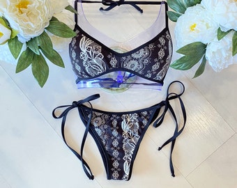 Black and white vintage print - String Bikini- Cheeky or Regular coverage available