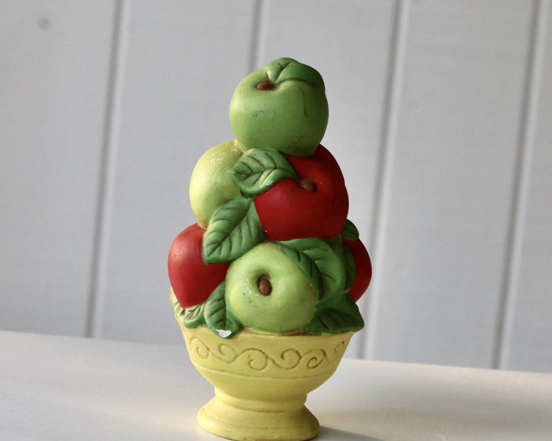 Vintage Ceramic Fruit Bowl of Apples Petite Topiary of Painted Stacked