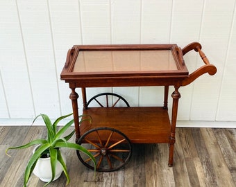 Vintage Regency Style Tea Cart with Wheels & Removable Glass Tray