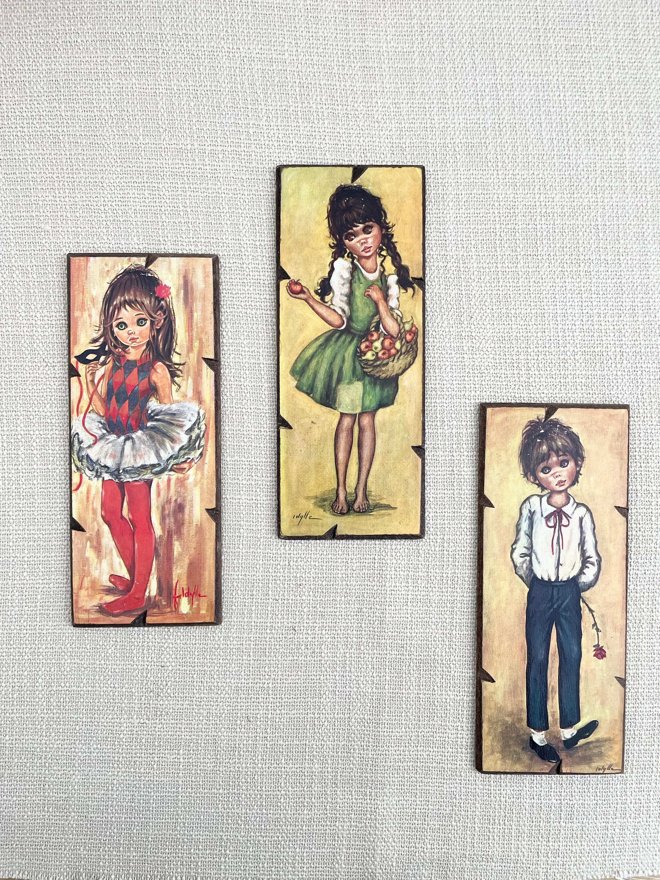Big Eyed Girl Vintage Painting - Etsy