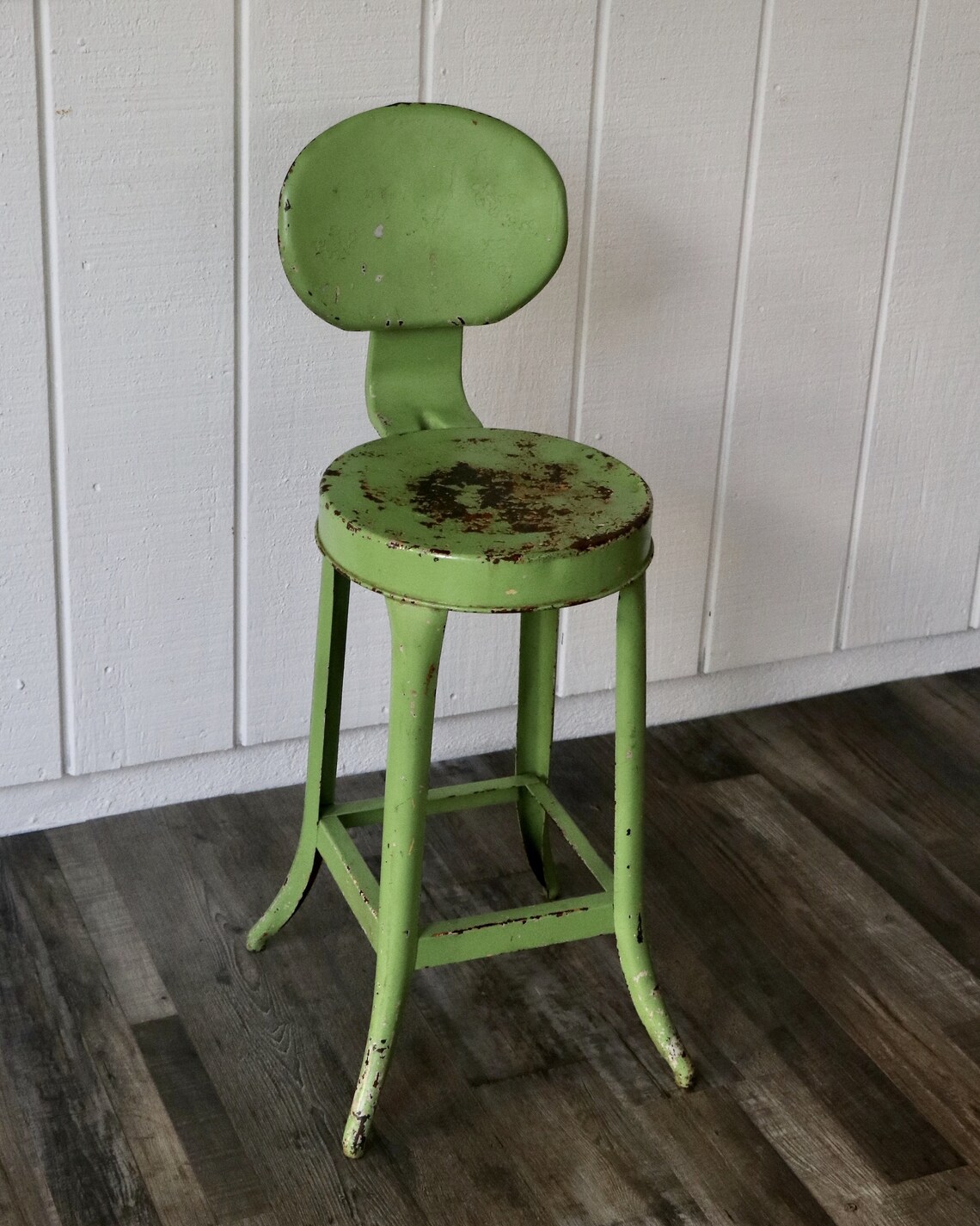 Green Rustic Metal Vintage Stool Farmhouse Tiny House Seating Etsy