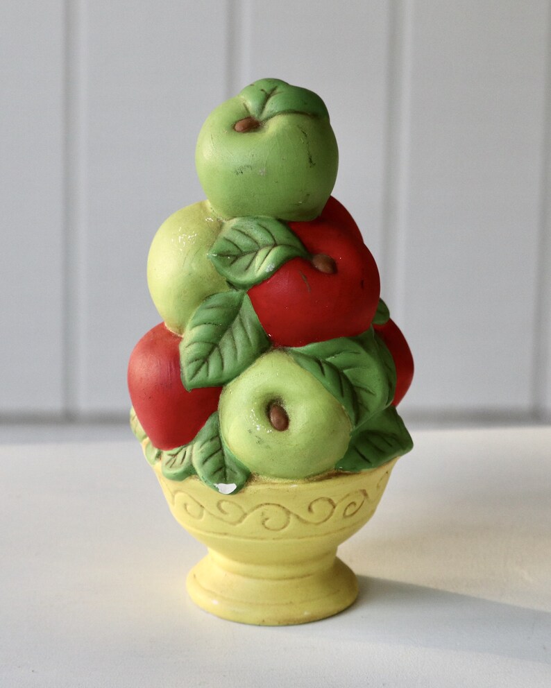 Vintage Ceramic Fruit Bowl of Apples Petite Topiary of Painted Stacked