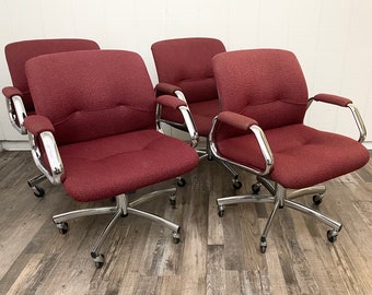 Vintage Red Steel Case Metal Office Chairs: Retro Chrome Swivel Rolling  Desk chairs