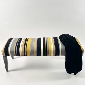 UpStyled Vintage Coffee Table Bench - One of a kind Upholstered Striped Entry Way Bench - Designer Dressing Room Bench - Rectangular Ottoman