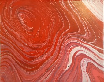 Red Fluid Art Canvas – Ring Pour Abstract Painting
