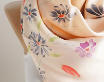 60s hand painted antique silk hair scarf, vintage coffee table cloth, bridesmaid gifts