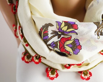vintage handmade hair scarf, crochet embroidery turkish yazma, mothers day gift