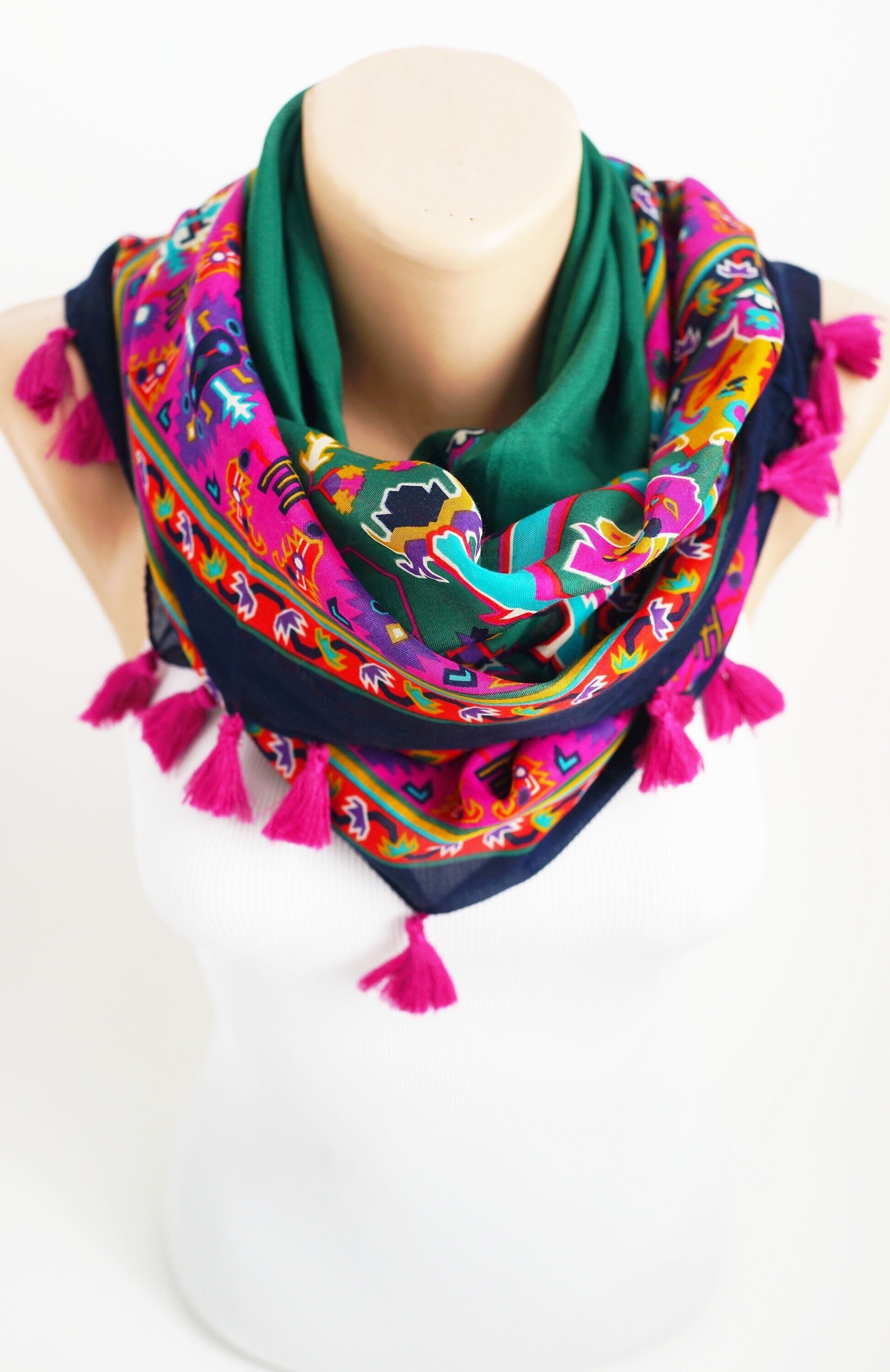 Antique Turkish large head scarf, yazma, coffee table cloth, vintage bridesmaid Christmas gifts for mom