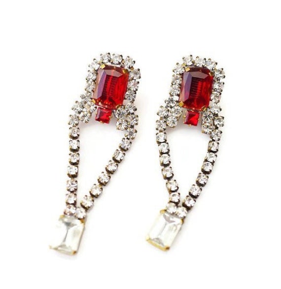 Crystal antique vintage clip on dangle  earrings, 