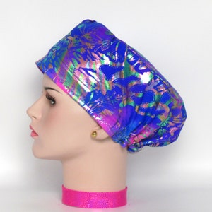 Silky knit Euro surgical hat/Pink, blue hologram scrub hat/Euro medical scrub hat/Doctor, Nurse scrub cap/Silky surgical cap/OR surgical hat