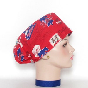 Euro style Philadelphia Phillies cotton scrub hat-red, letter P, Liberty bell baseball stadium-medical, doctor, nurse, OR scrub hat/cap
