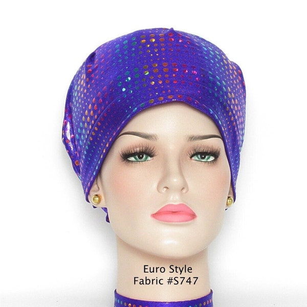 Euro silky hologram knit surgical cap/Deep purple,  multi colored hologram dots/Medical scrub hat/Doctor, Nurse, Vet scrub hat/Surgical caps