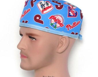 Gorra médica de los Phillies: estilo con lazo para hombre, estampado azul claro con varios logotipos