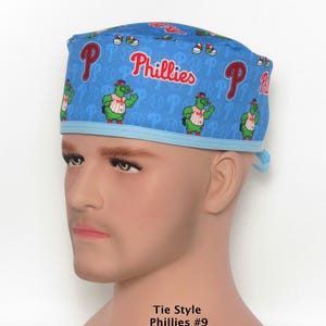 Phillies Phanatic Scrub Hat: Men's Tie-Back, Light Blue Synthetic Blend