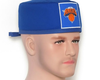 ONLY THREE Gorro quirúrgico de algodón estilo corbata azul personalizado para hombre, talla M, de los New York Knicks - Cuadrado azul con logotipos