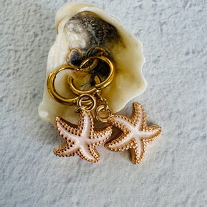 Small Starfish Huggie Earrings // Beachy Gift // Bridal // Gold and White