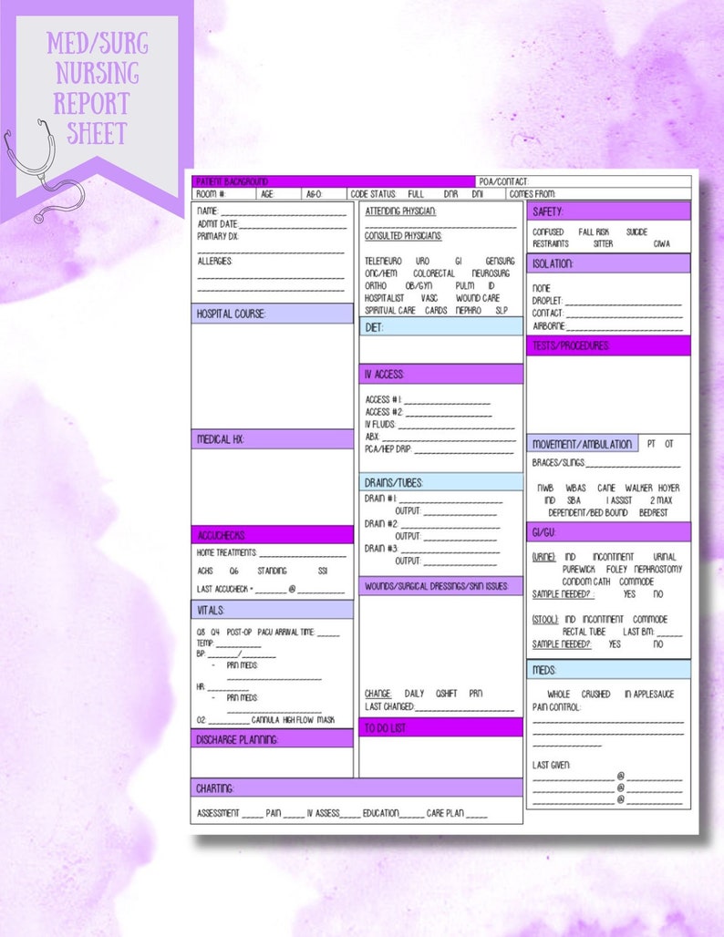 MED/SURG Nursing Report Sheet - Etsy